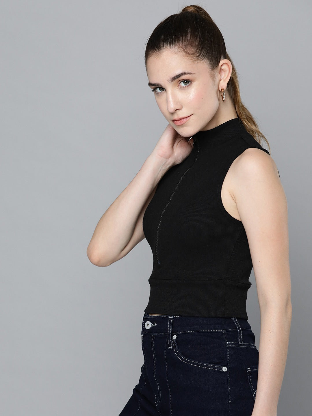 Women Collar Rib Top