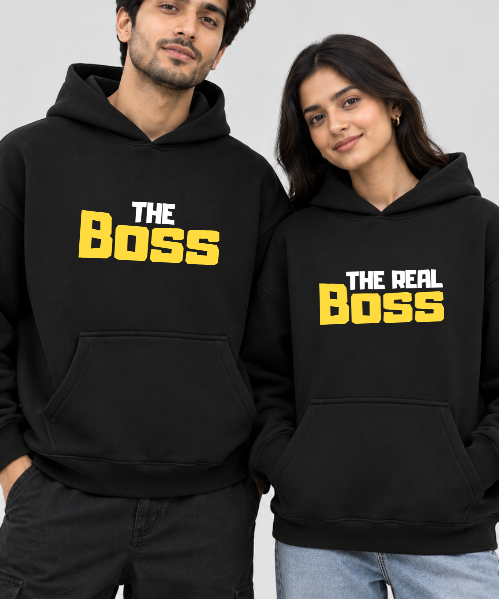 The Boss / The Real Boss – Couple Boxy Fit Hoodies (Set of 2) | 100% Cotton Fleece