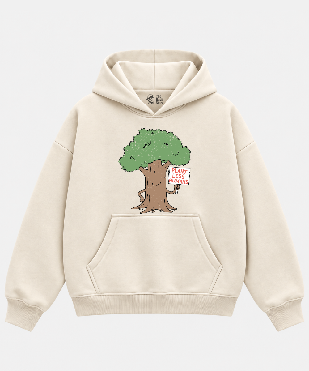 Plant Less Humans - Cream Boxy Hoodie – 100% Cotton Fleece