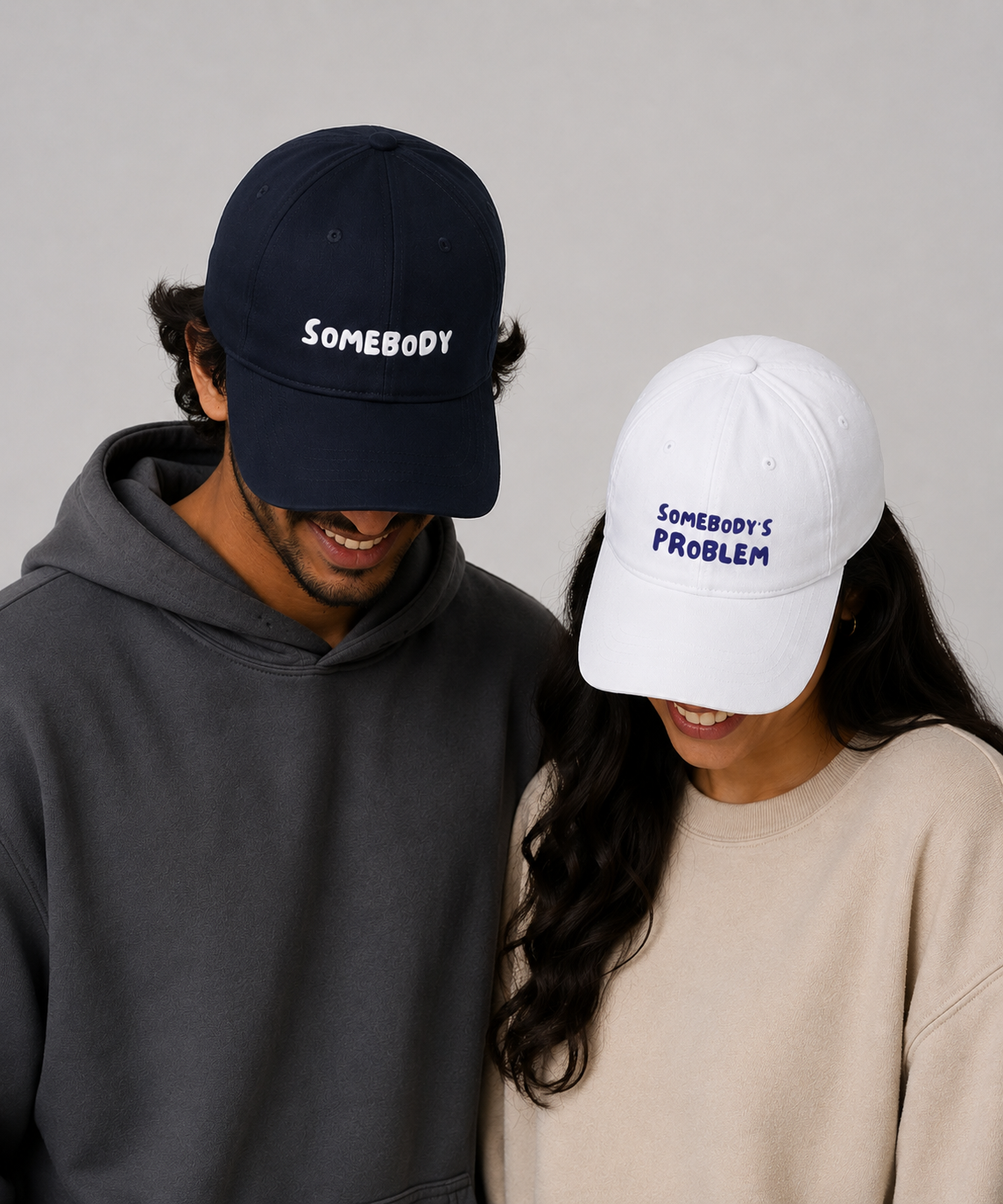 Somebody & Somebody's Problem – Embroidered Couple Caps Set of 2