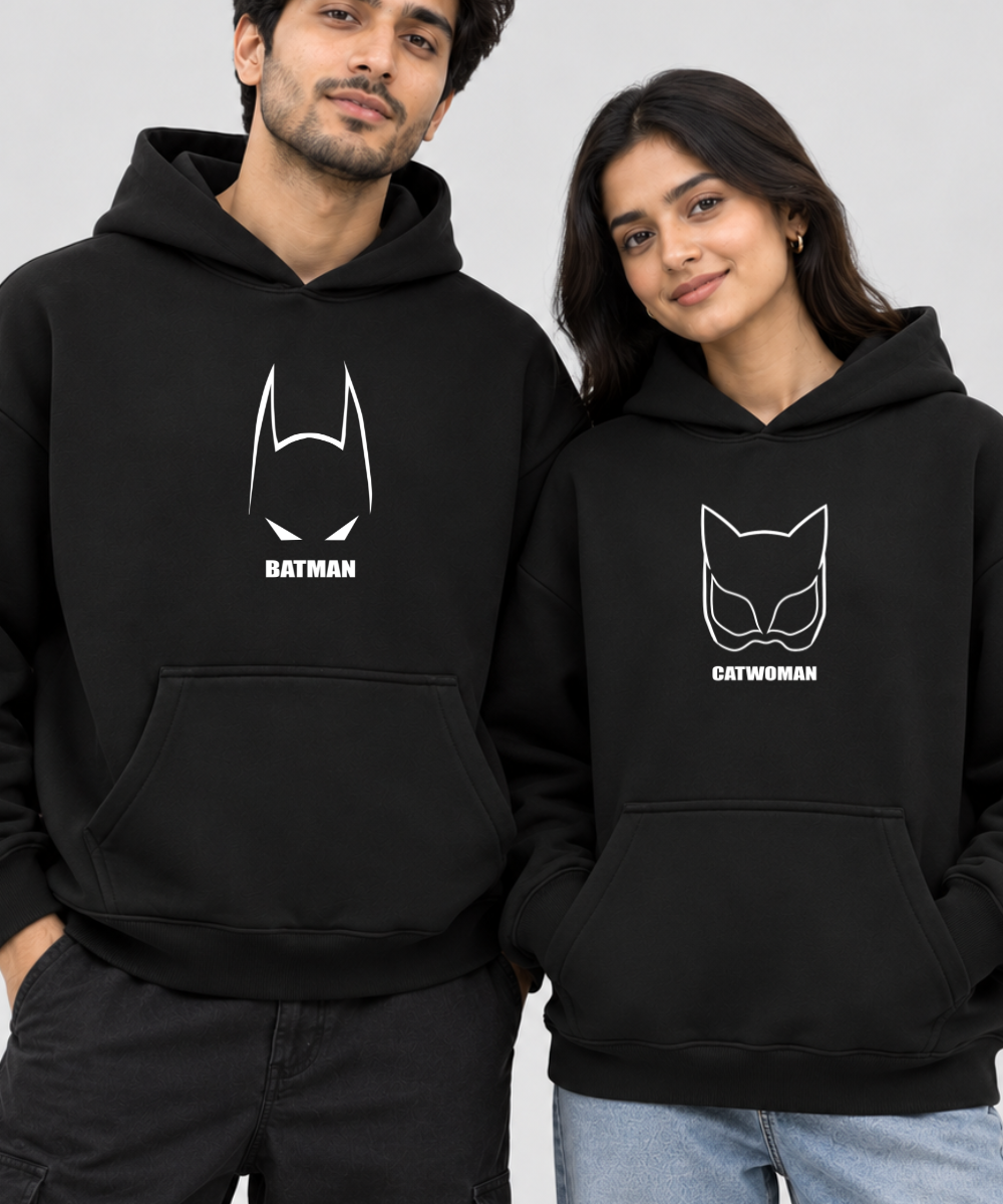 Batman / Catwoman – Couple Boxy Fit Hoodies (Set of 2) | 100% Cotton Fleece