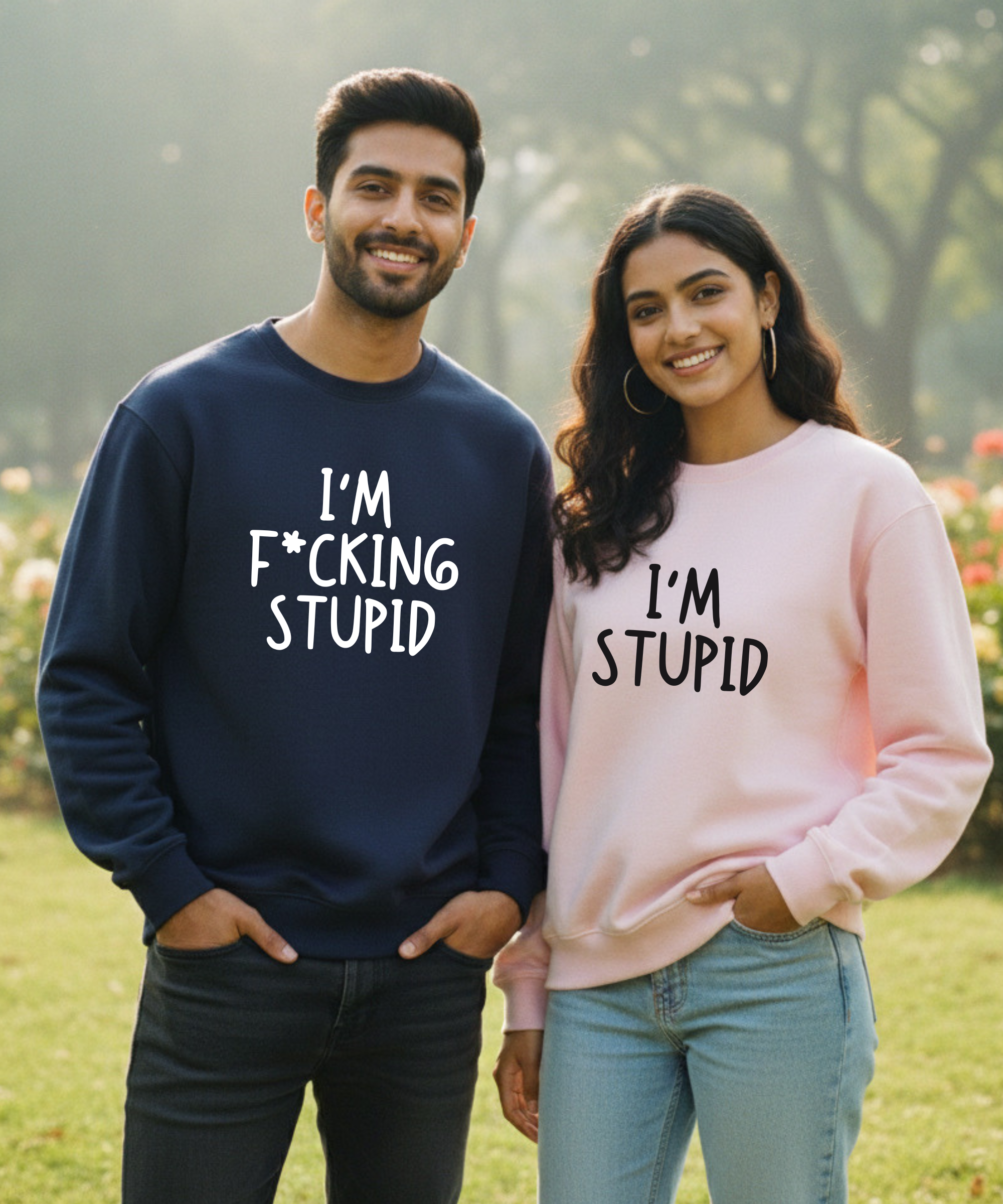 I’m Fucking Stupid – I’m Stupid – Couple Oversized Sweatshirts (Set of 2) | Premium 400 GSM
