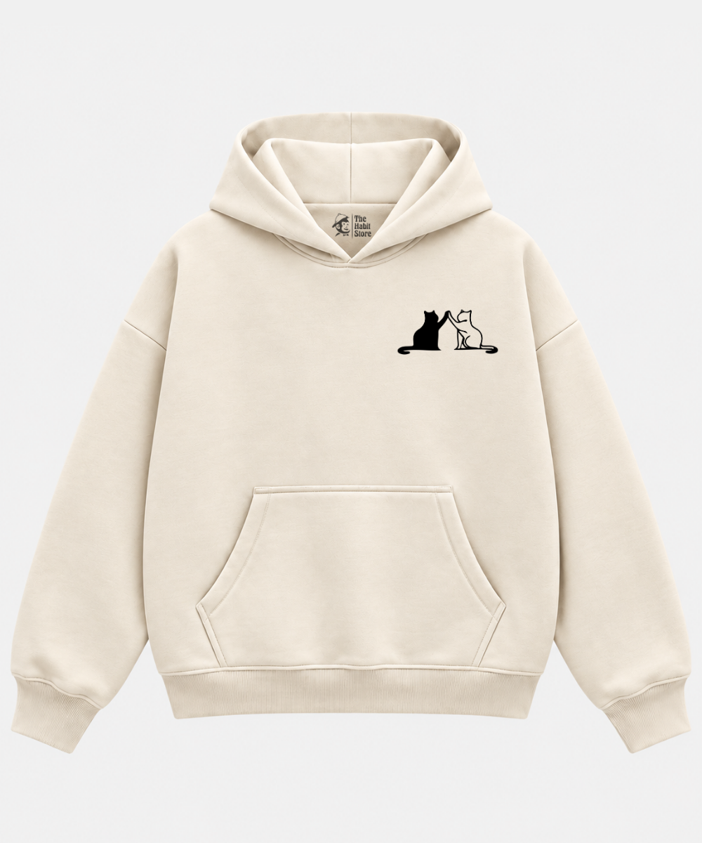 Cats High Five - Cream Boxy Hoodie – 100% Cotton Fleece