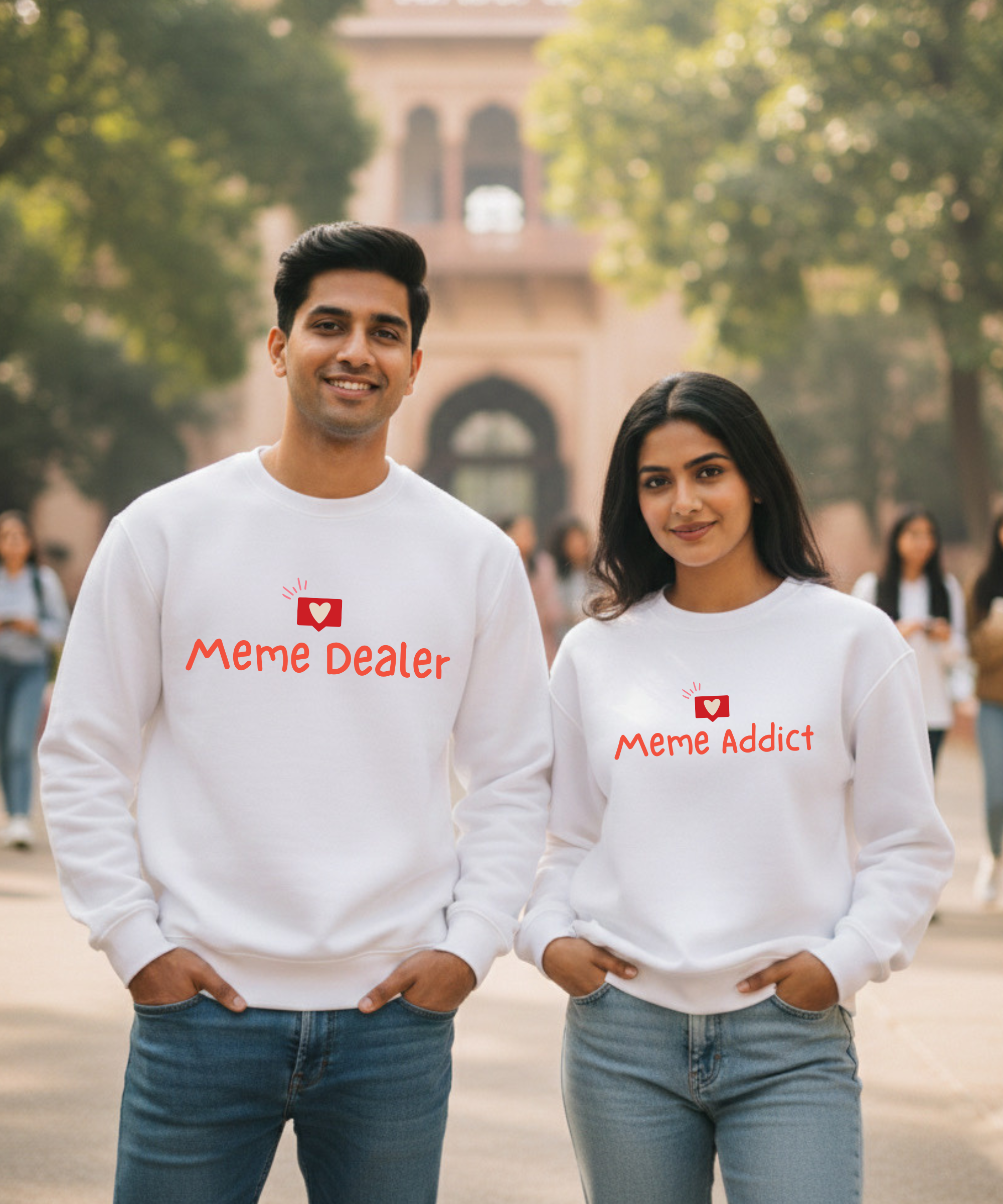 Meme Dealer – Meme Addict – Couple Oversized Sweatshirts (Set of 2) | Premium 400 GSM