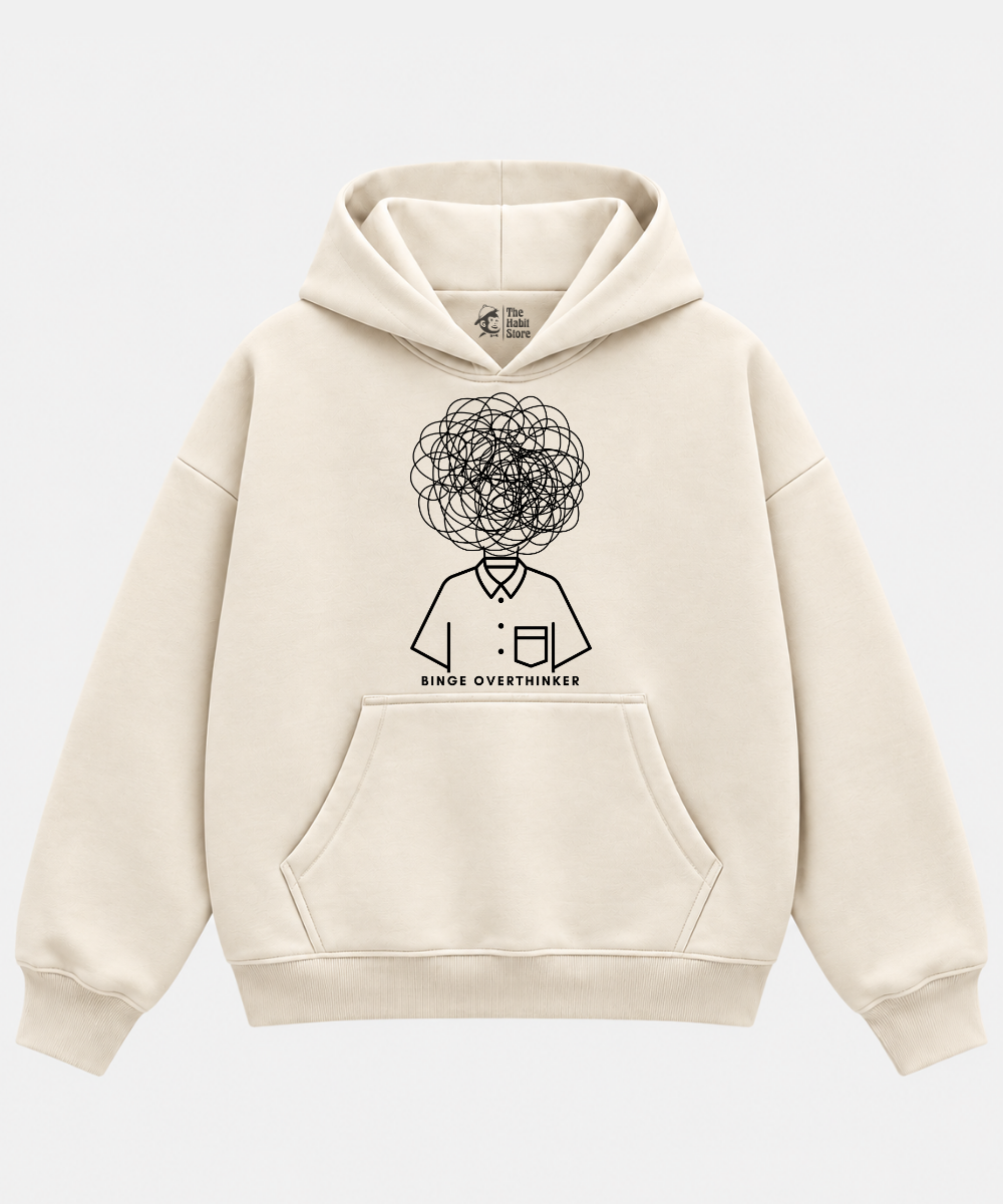 Binge Overthinker - Cream Boxy Hoodie – 100% Cotton Fleece