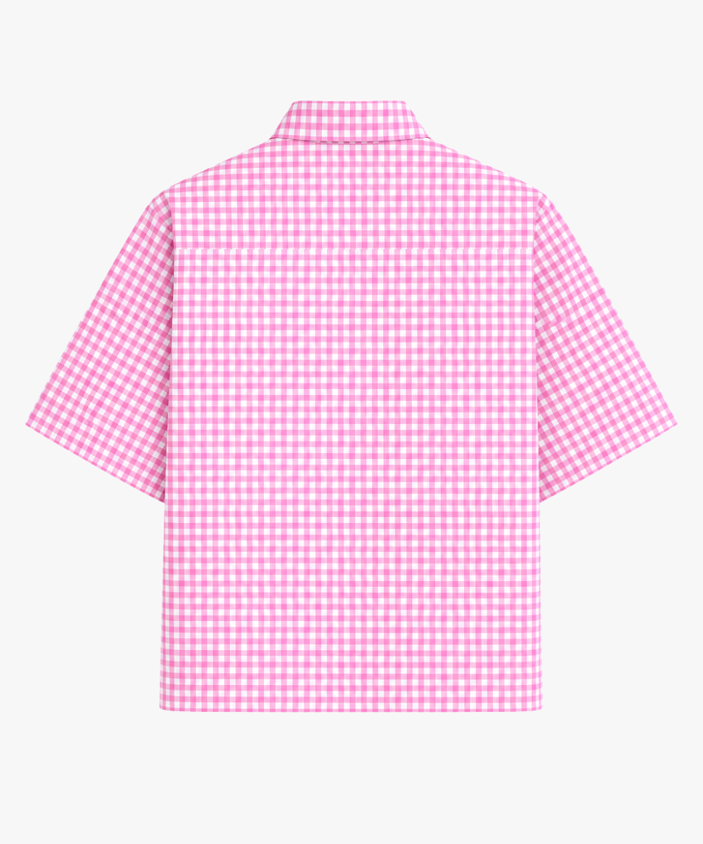 Pink Gingham Oxford Cotton Shirt – Boxy Fit Half Sleeve Check Shirt