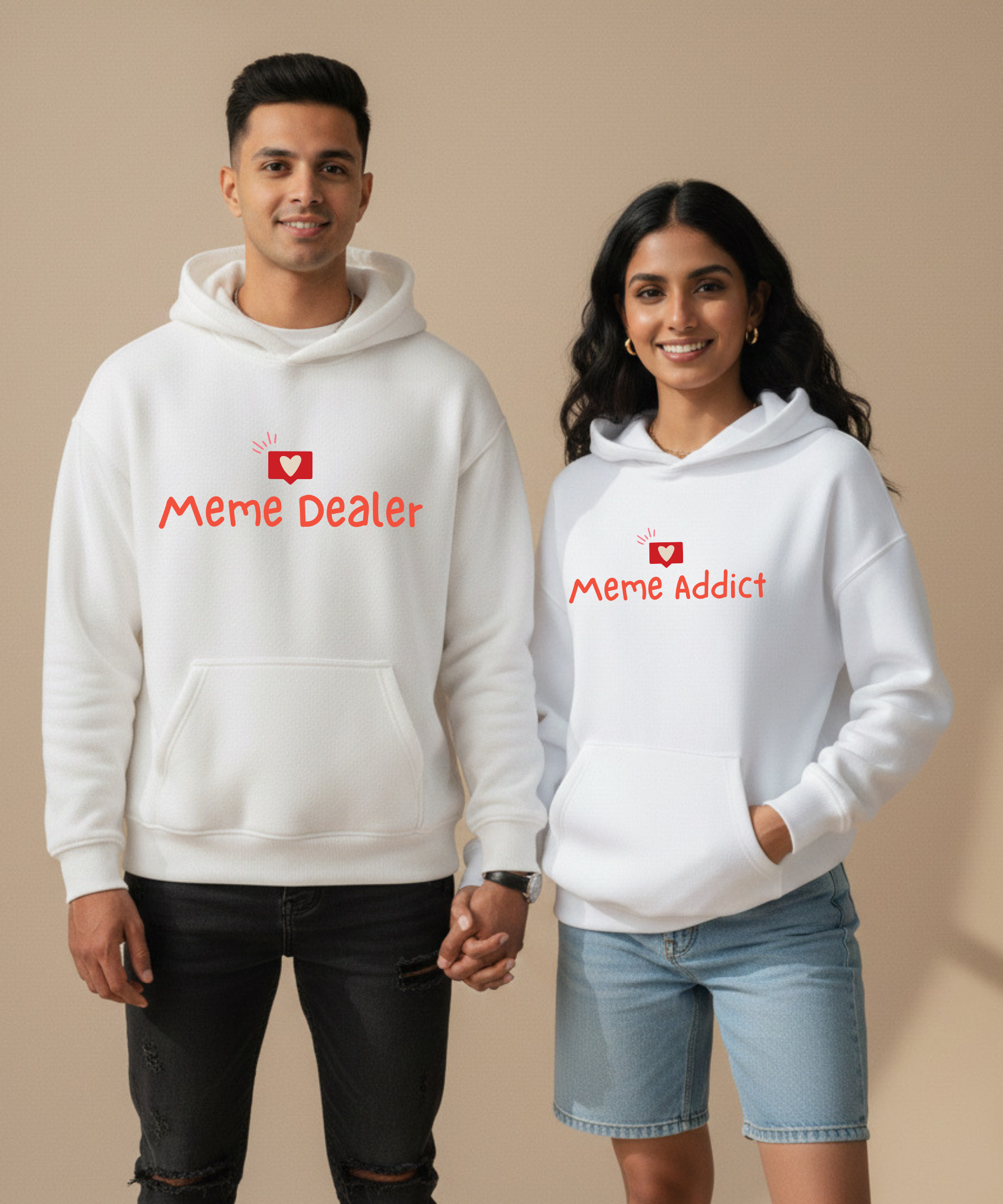 Meme Dealer / Meme Addict – Couple Oversized Hoodies (Set of 2) | Premium 400 GSM