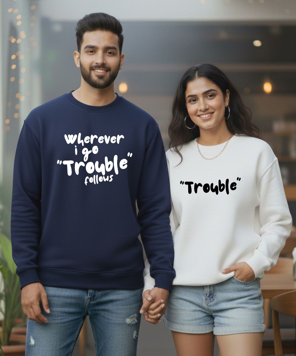 Whereever I go Trouble Follows / Trouble - Couple Oversized Sweatshirt (Set of 2) - COS