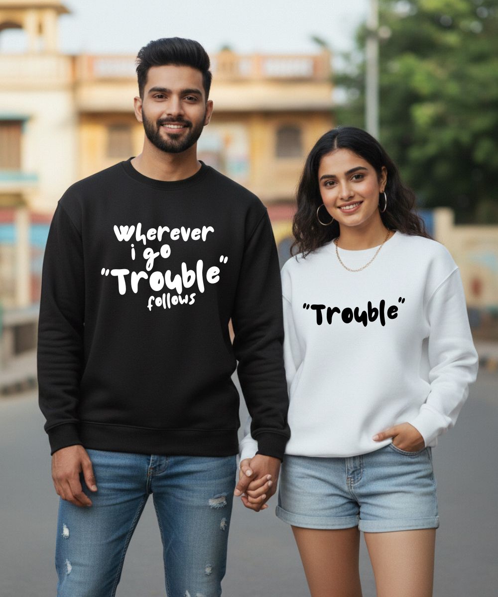 Whereever I go Trouble Follows / Trouble - Couple Oversized Sweatshirt (Set of 2) - COS