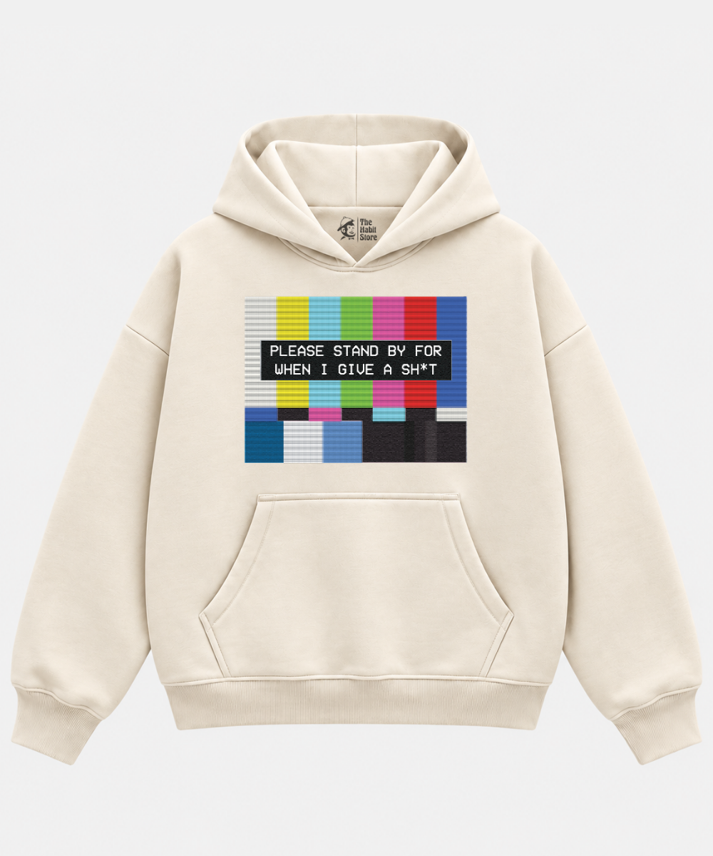 Please Standby - Black Boxy Hoodie – 100% Cotton Fleece