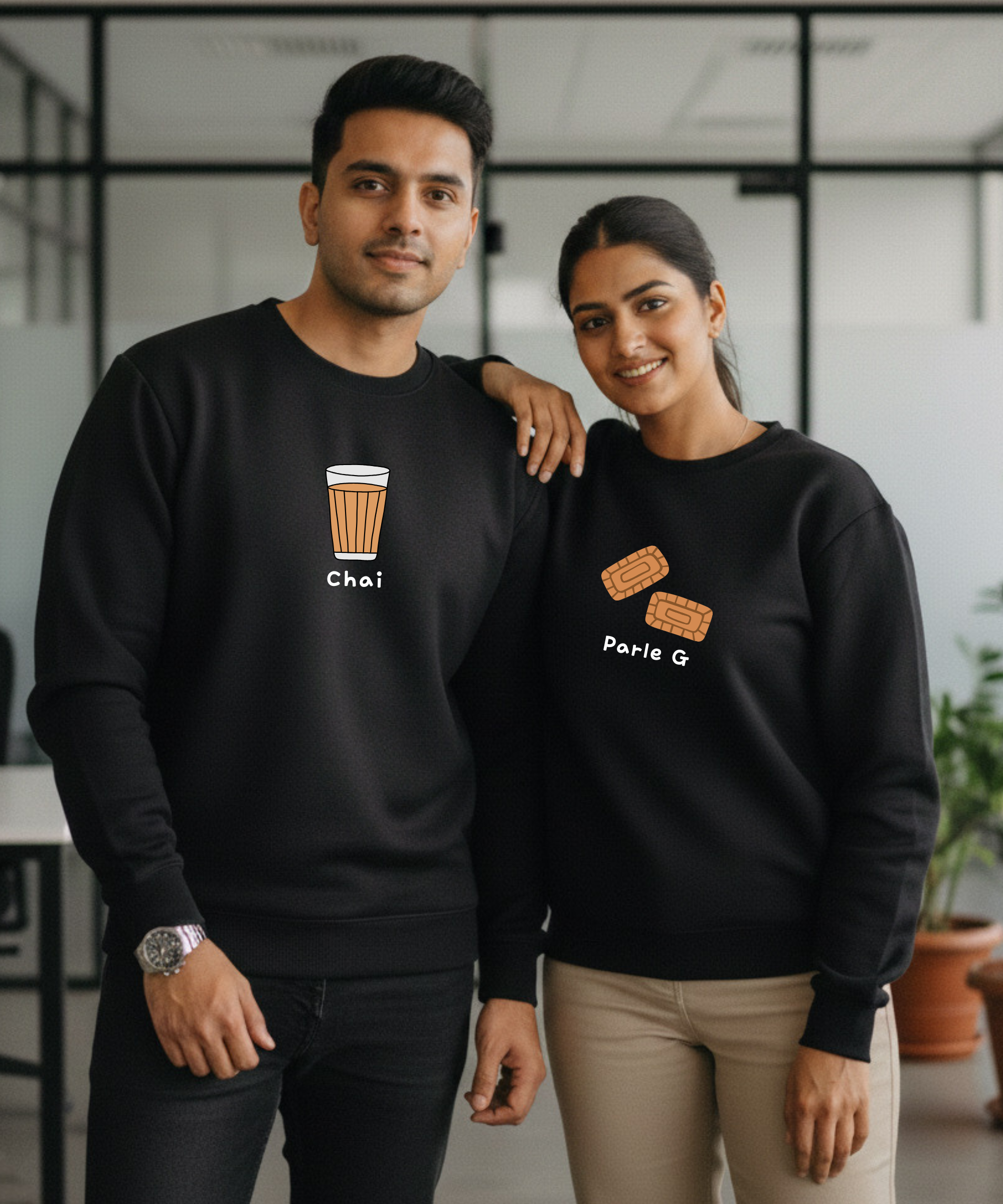 Chai – Parle G – Couple Oversized Sweatshirts (Set of 2) | Premium 400 GSM