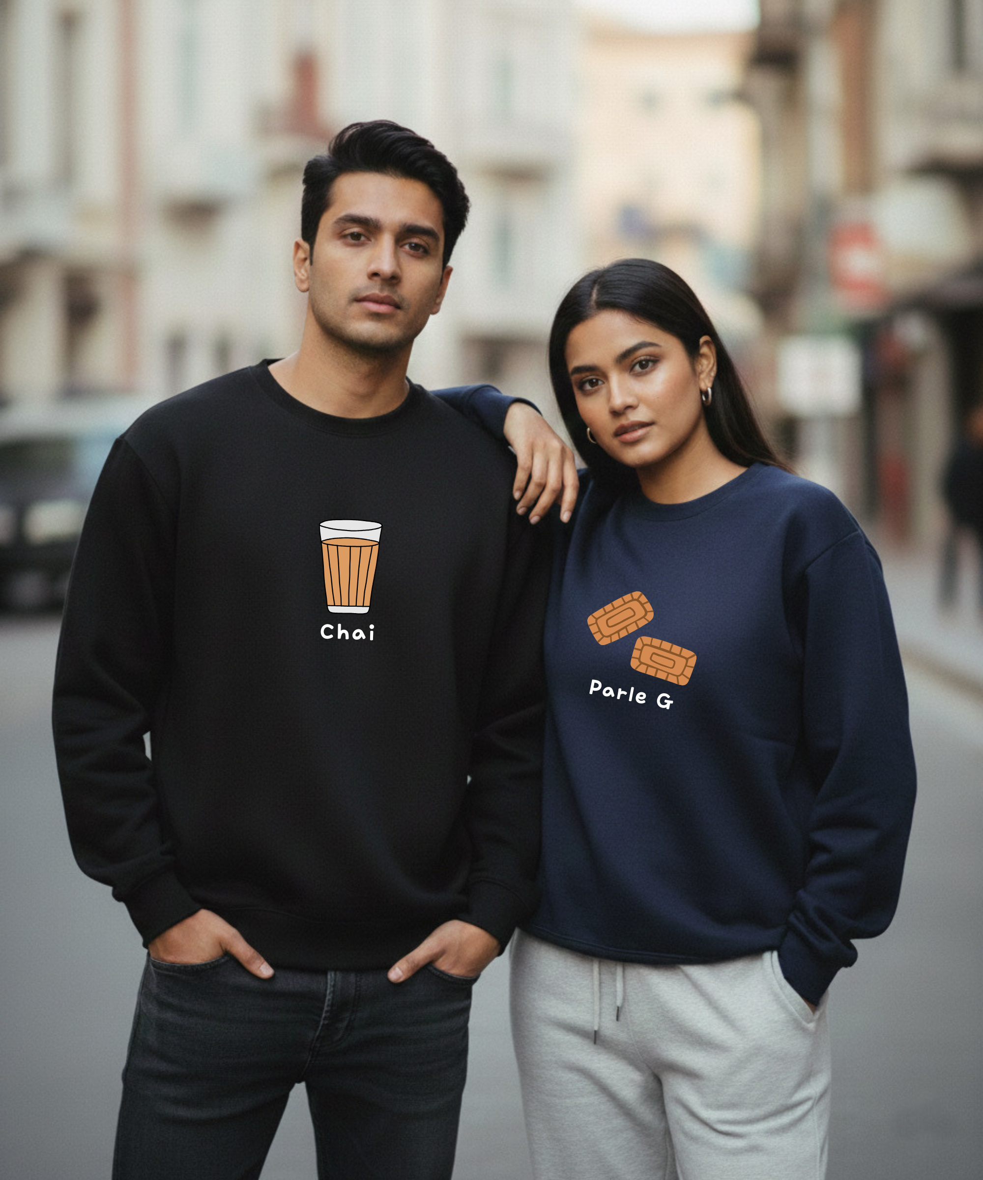 Chai – Parle G – Couple Oversized Sweatshirts (Set of 2) | Premium 400 GSM
