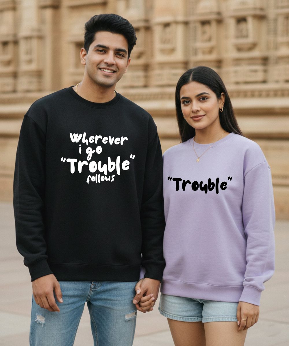 Whereever I go Trouble Follows / Trouble - Couple Oversized Sweatshirt (Set of 2) - COS