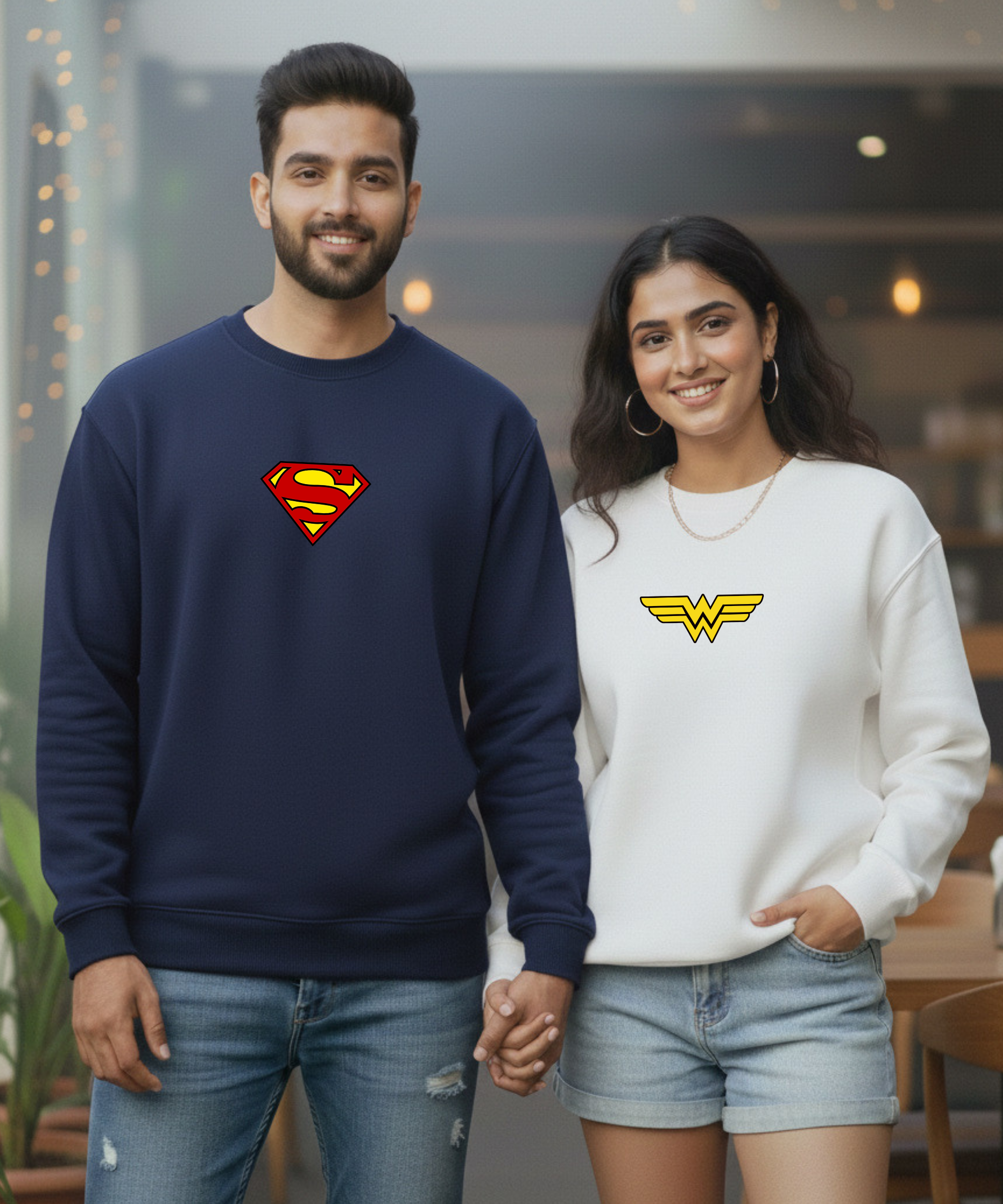 Superman – Wonder Woman – Couple Oversized Sweatshirts (Set of 2) | Premium 400 GSM