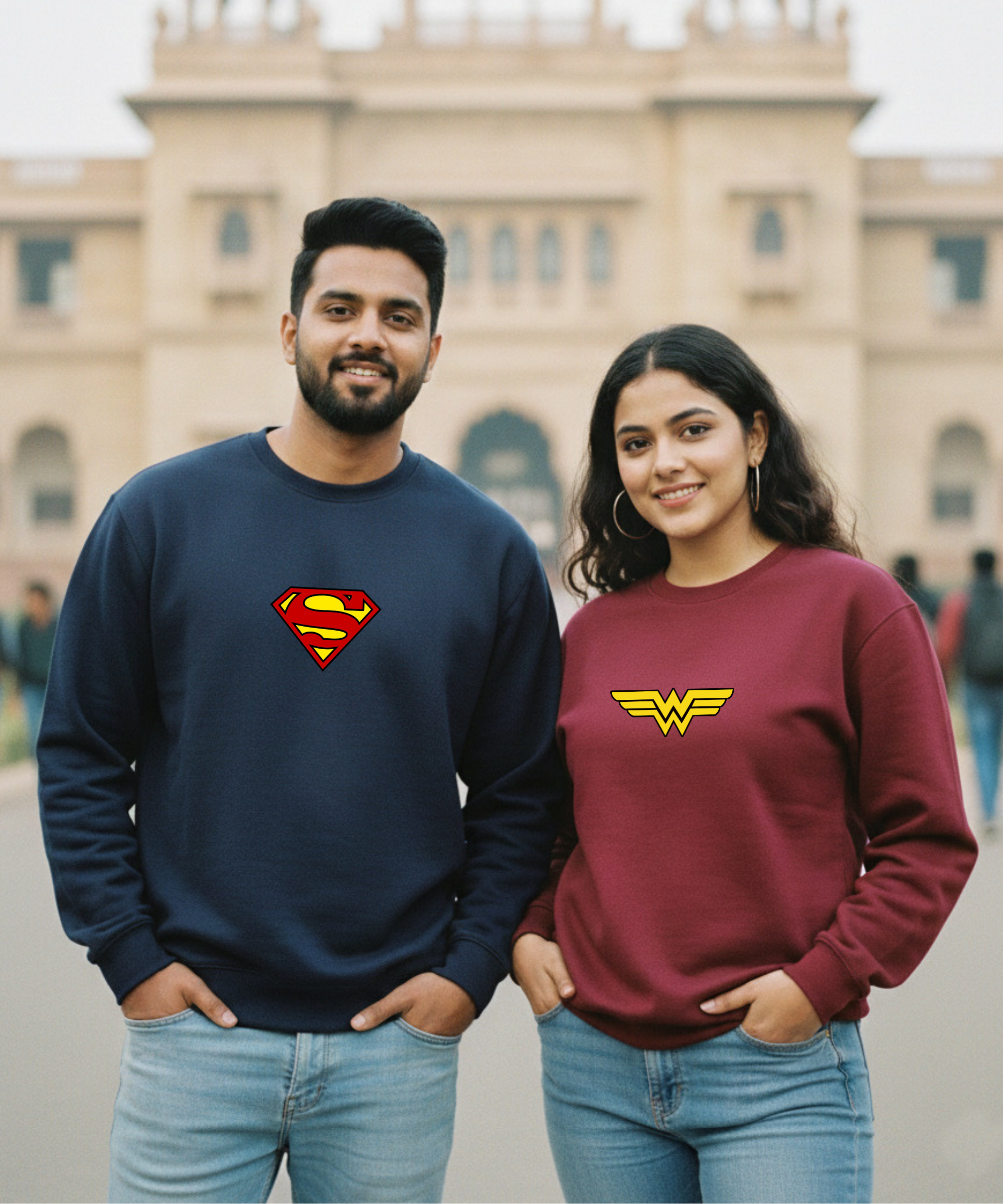 Superman – Wonder Woman – Couple Oversized Sweatshirts (Set of 2) | Premium 400 GSM
