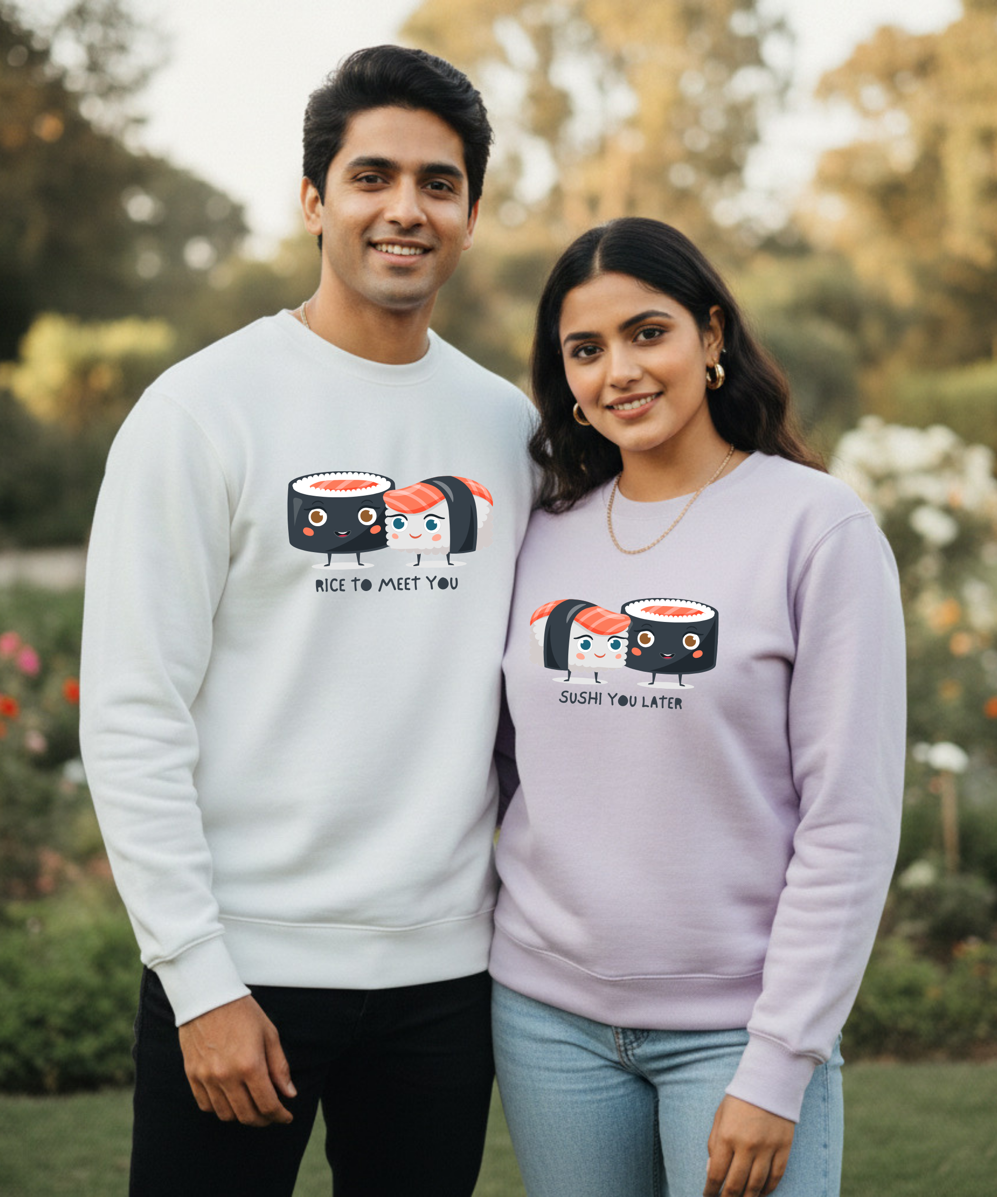 Rice to Meet You – Sushi You Later – Couple Oversized Sweatshirts (Set of 2) | Premium 400 GSM
