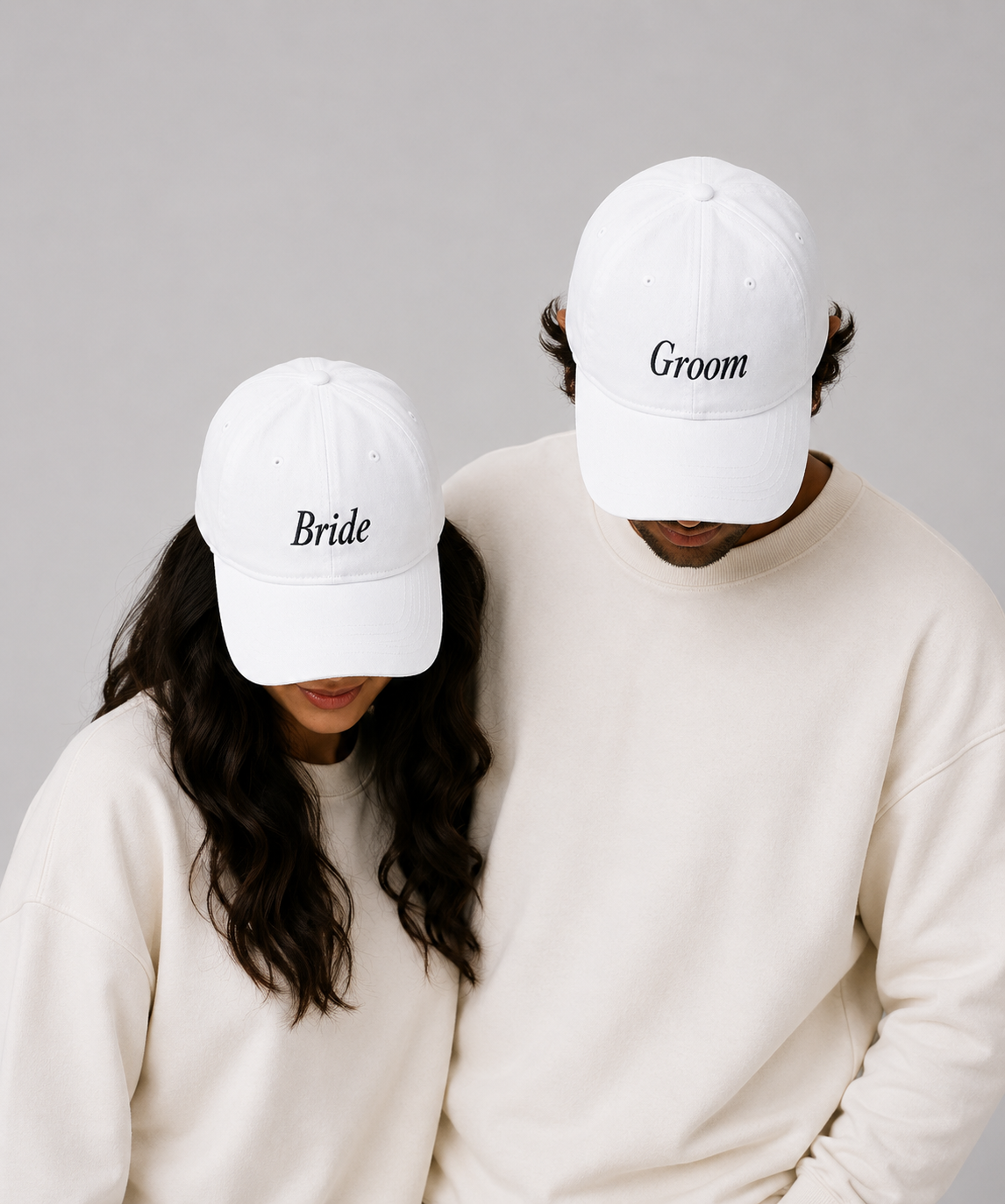 Groom & Bride – Embroidered Couple Caps Set of 2