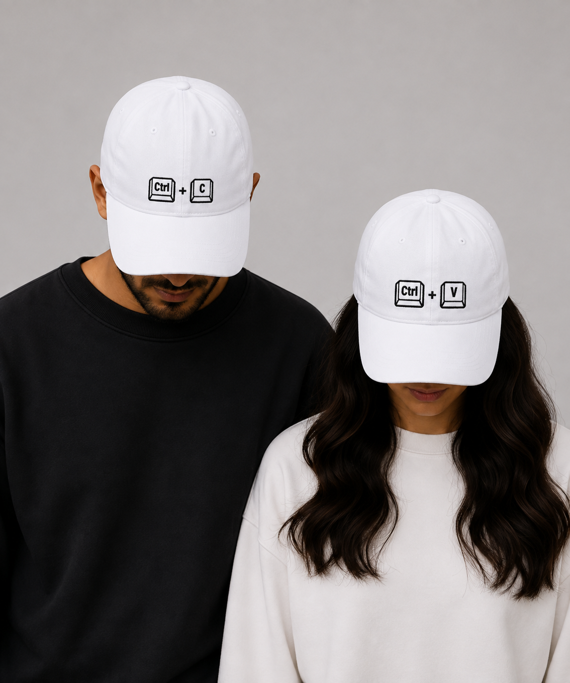 Ctrl+C & Ctrl+V – Embroidered Couple Caps Set of 2
