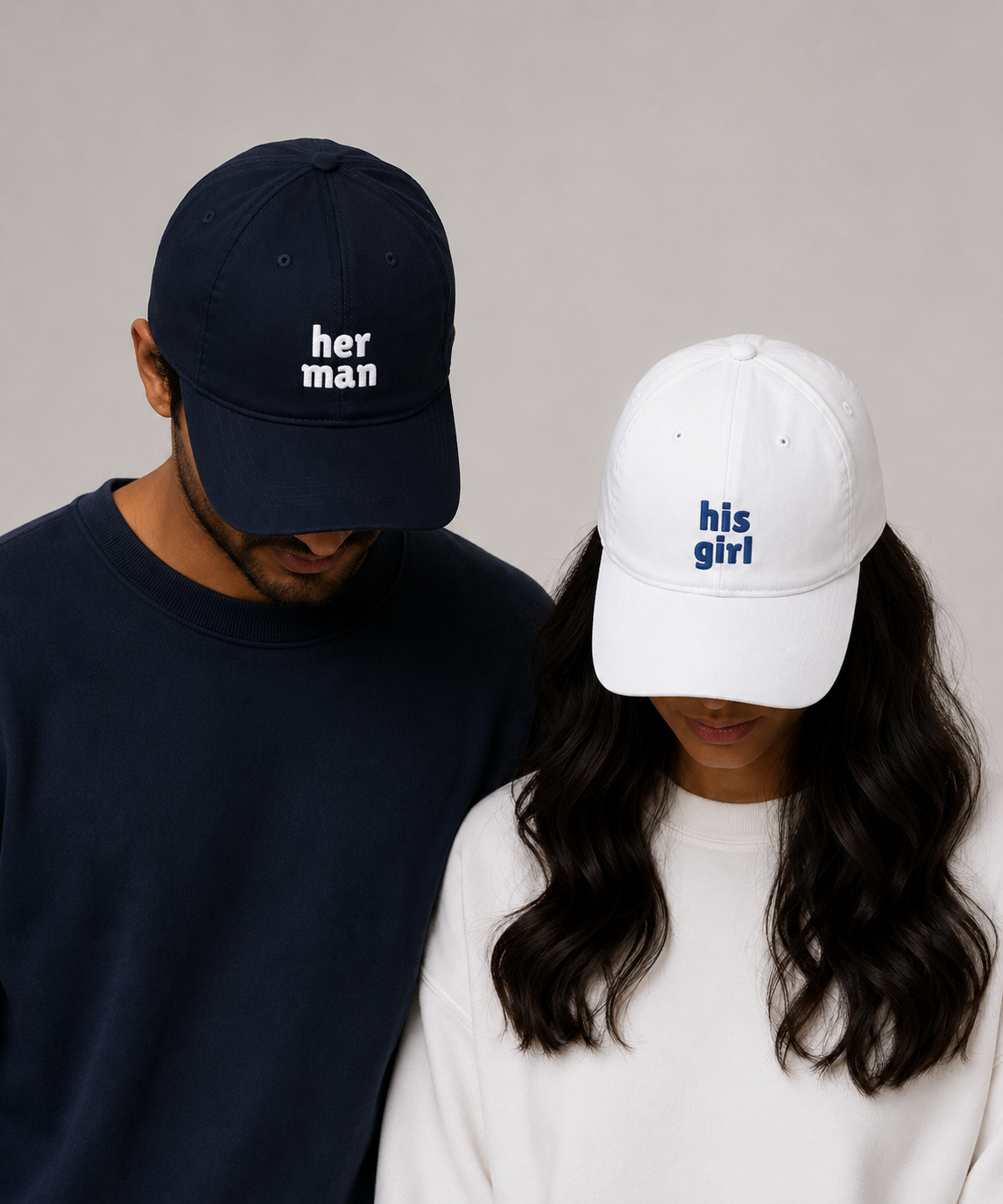 Her Man & His Girl – Embroidered Couple Caps Set of 2