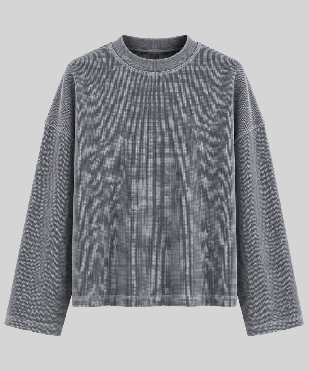 Acid Wash - Waffle Knit Oversized Full Sleeve