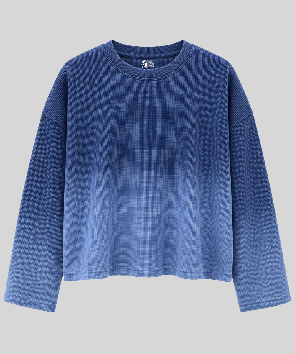 Blue Ombre - Waffle Knit Oversized Full Sleeve