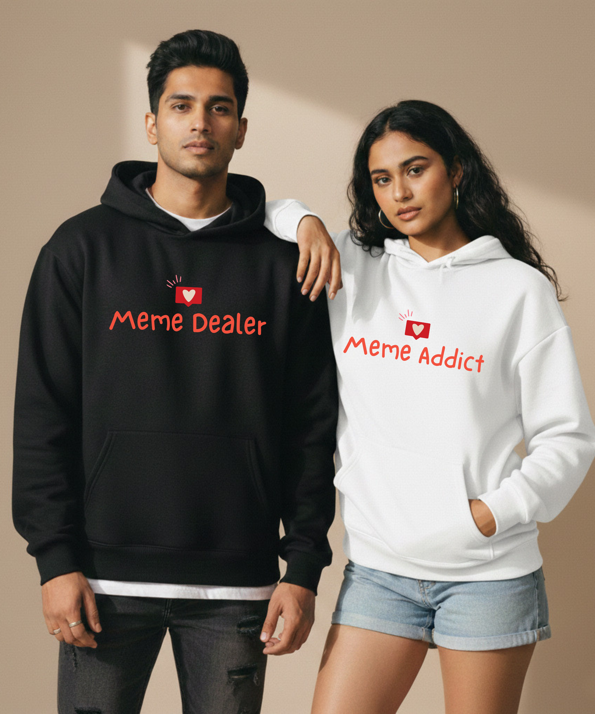 Meme Dealer / Meme Addict – Couple Oversized Hoodies (Set of 2) | Premium 400 GSM