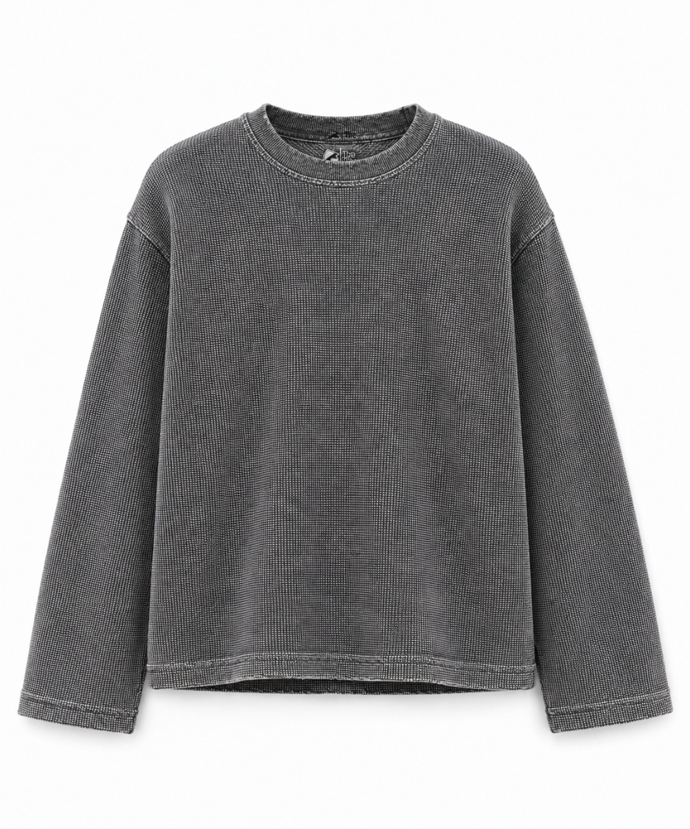 Acid Wash - Waffle Knit Oversized Full Sleeve