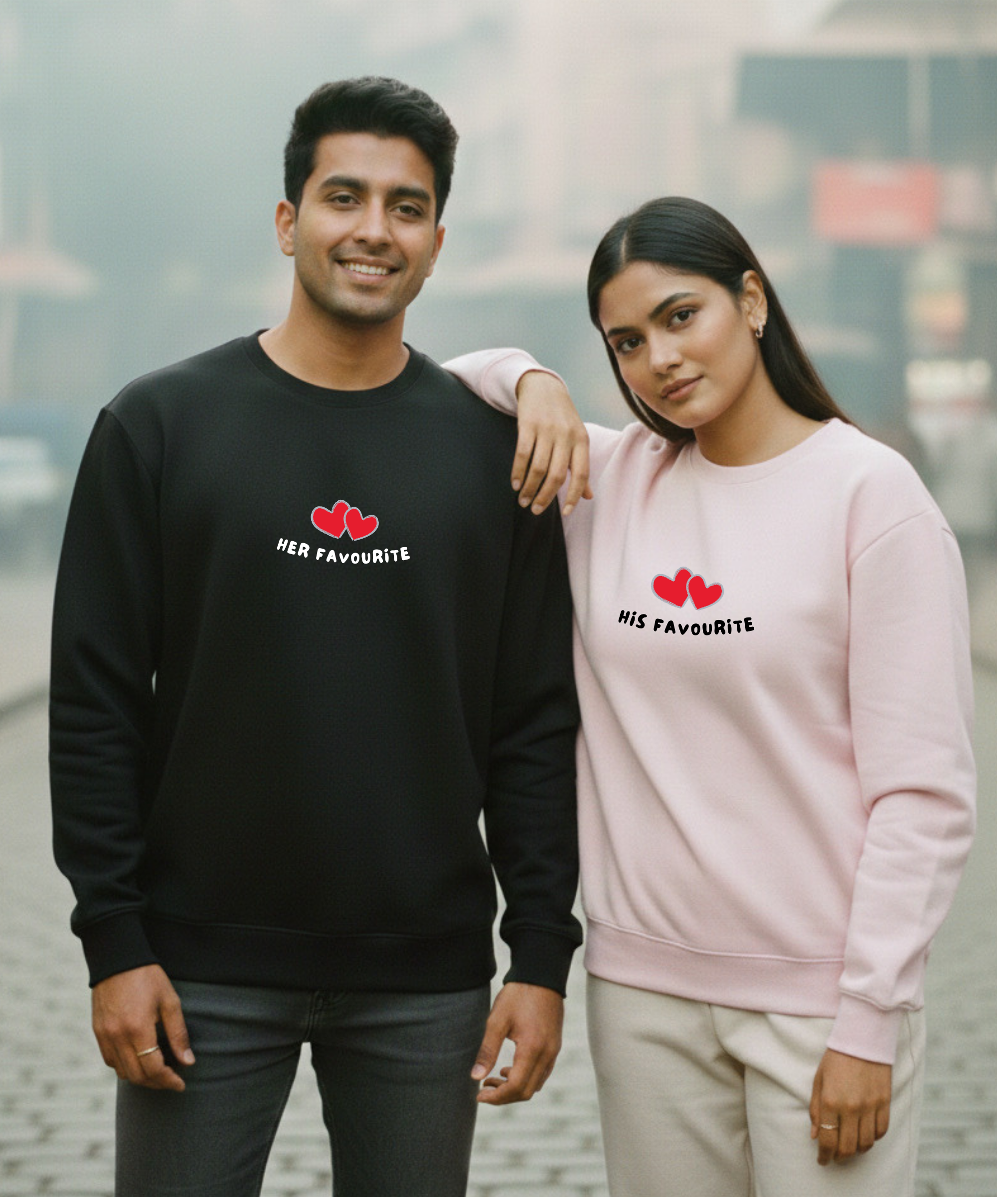 Her Favourite – His Favourite – Couple Oversized Sweatshirts (Set of 2) | Premium 400 GSM