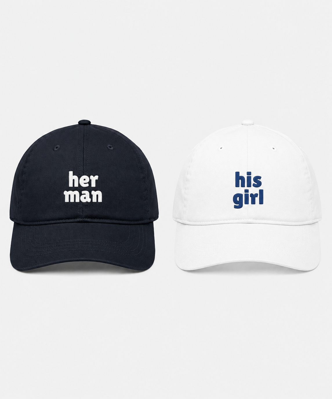Her Man & His Girl – Embroidered Couple Caps Set of 2