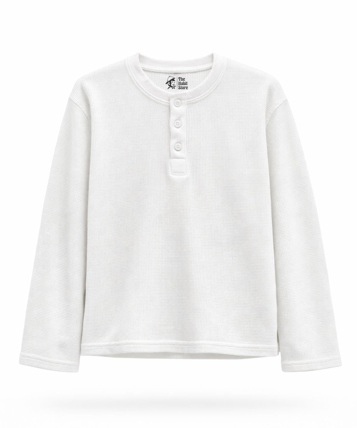 White Henley Waffle Knit Full Sleeve