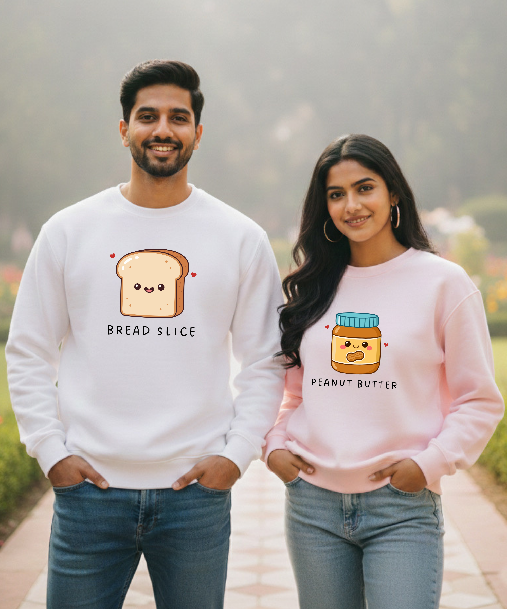 Bread Slice – Peanut Butter – Couple Oversized Sweatshirts (Set of 2) | Premium 400 GSM