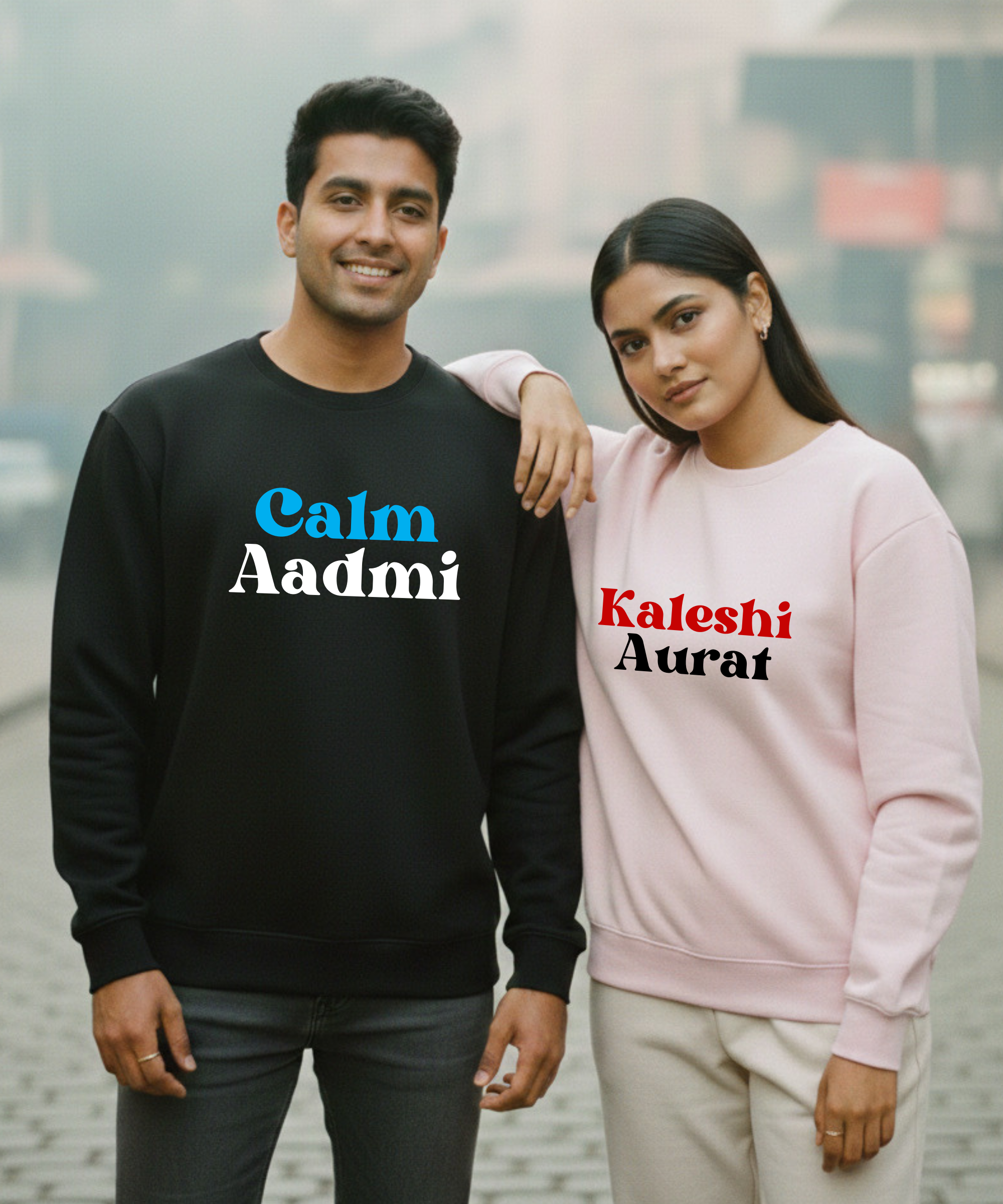 Calm Aadmi – Kaleshi Aurat – Couple Oversized Sweatshirts (Set of 2) | Premium 400 GSM