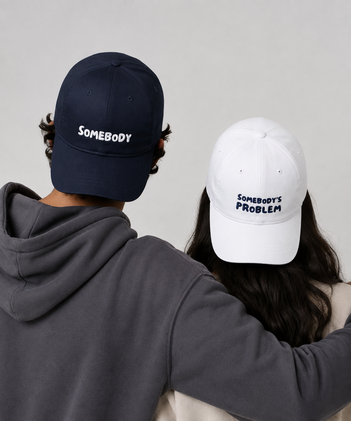 Somebody & Somebody's Problem – Embroidered Couple Caps Set of 2