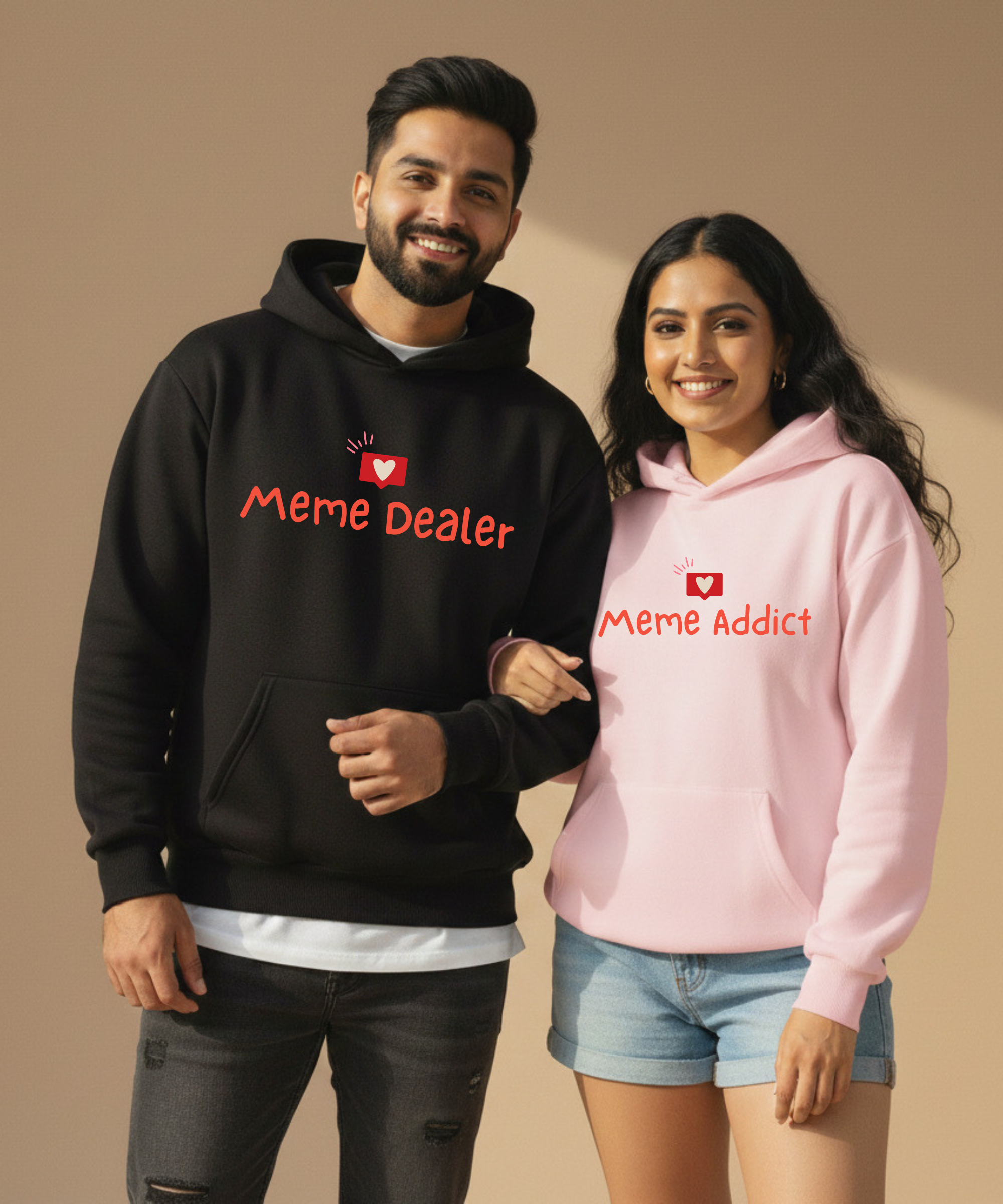 Meme Dealer / Meme Addict – Couple Oversized Hoodies (Set of 2) | Premium 400 GSM