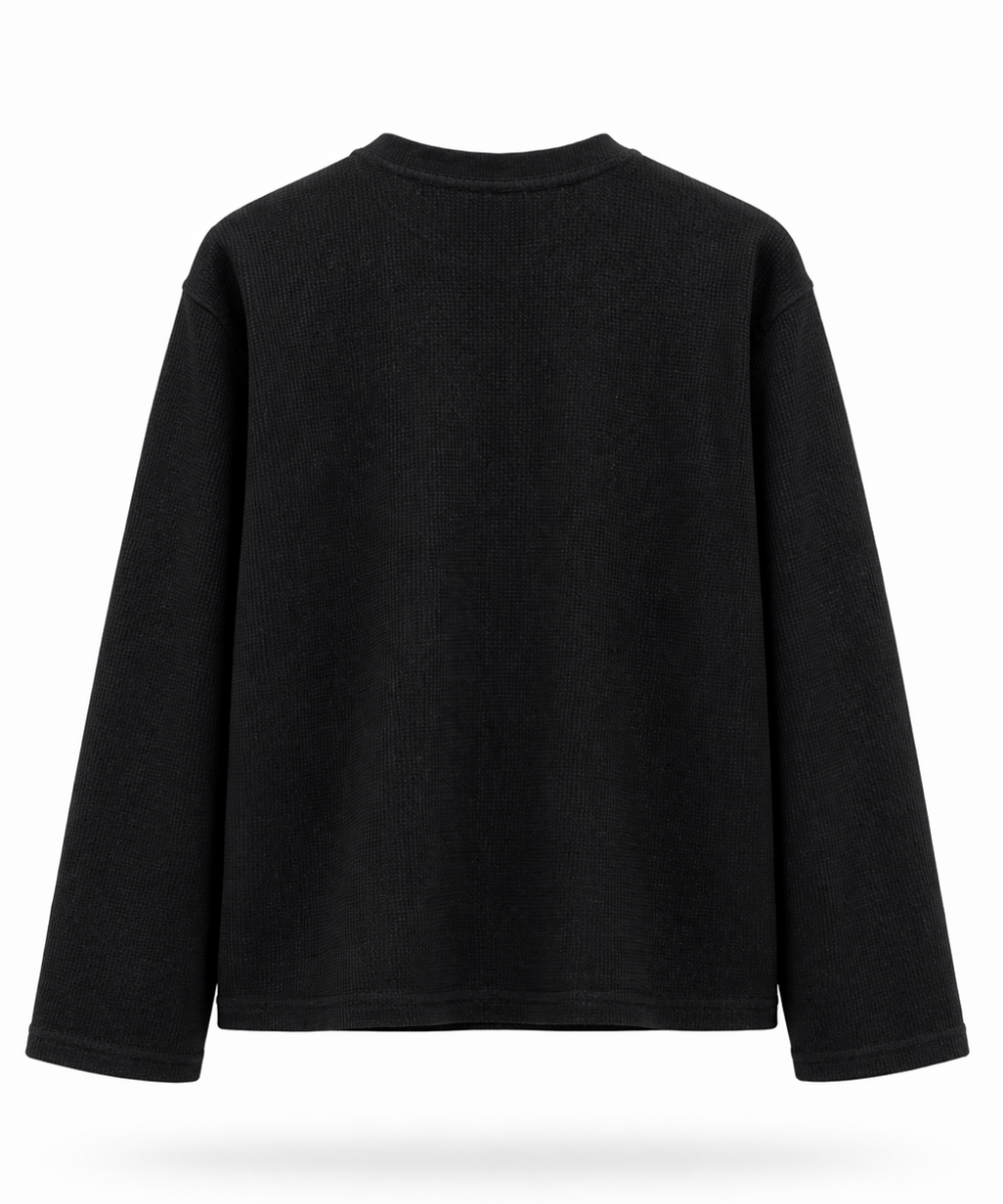 Black & White Henley Waffle Knit Full Sleeve T-Shirt – Pack of 2