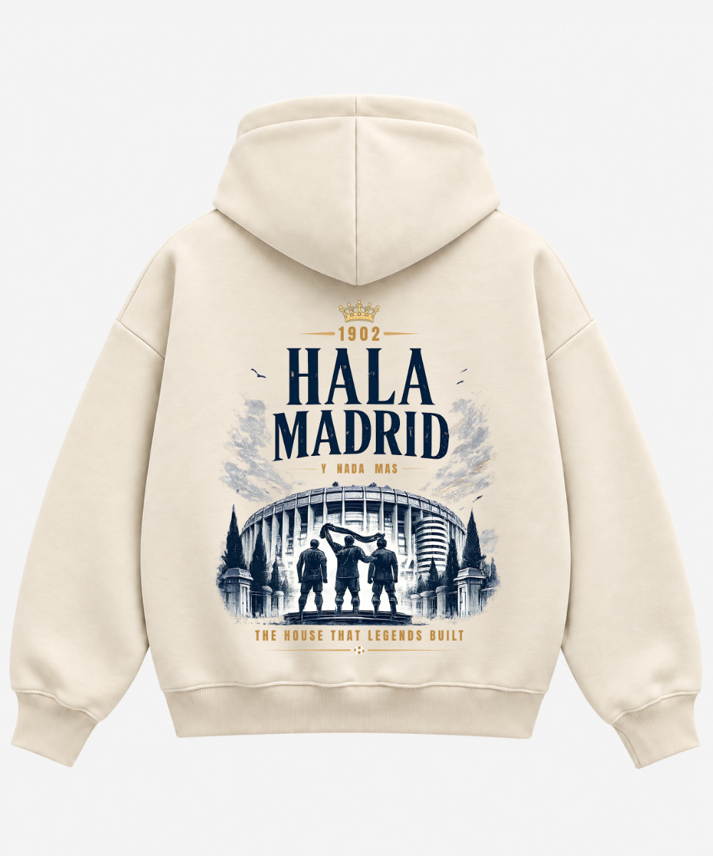 Hala Madrid – Cream Boxy Hoodie – 100% Cotton Fleece