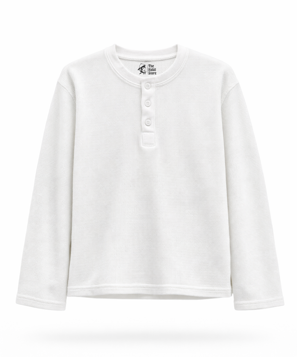 Black & White Henley Waffle Knit Full Sleeve T-Shirt – Pack of 2
