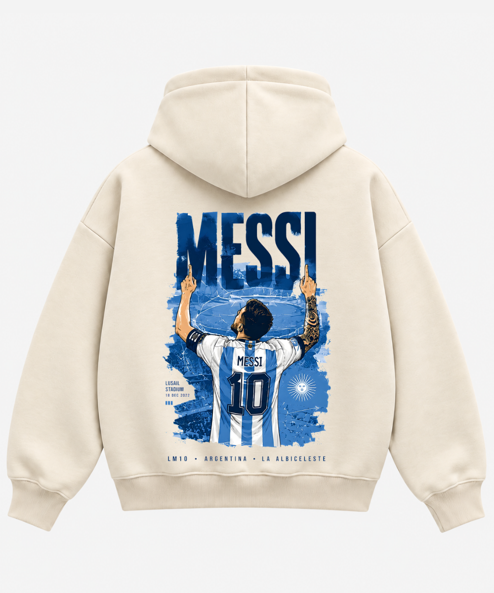 Messi Argentina – Cream Boxy Hoodie – 100% Cotton Fleece