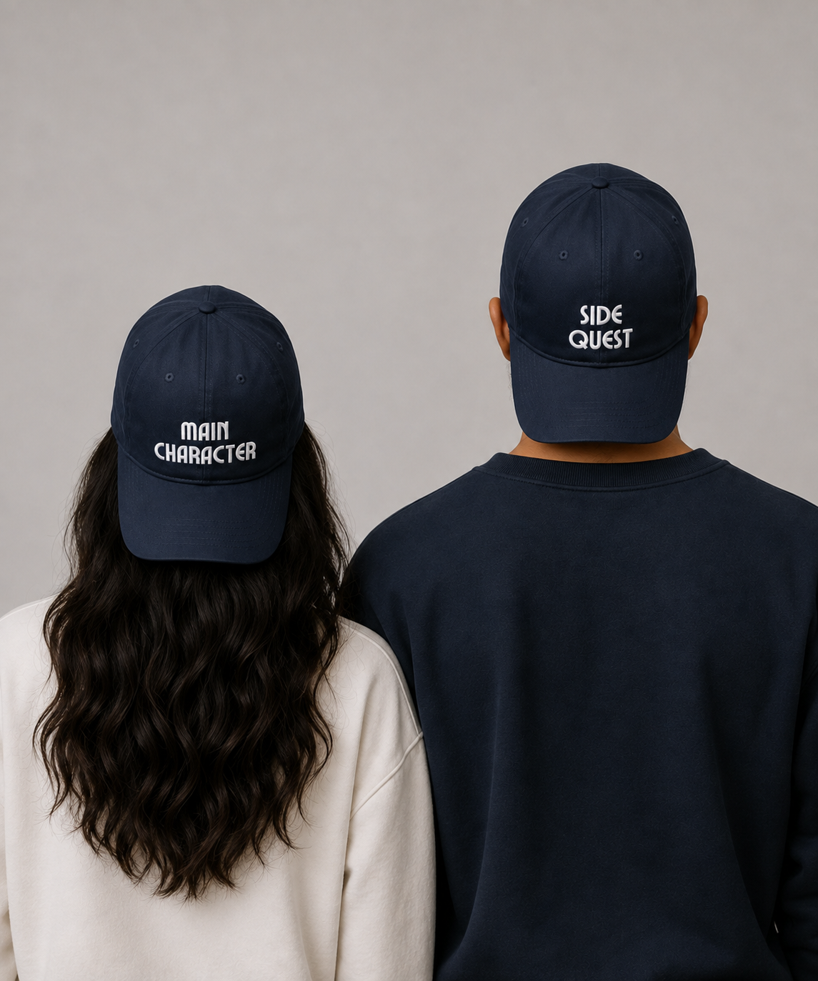Main Character & Side Quest – Embroidered Couple Caps Set of 2