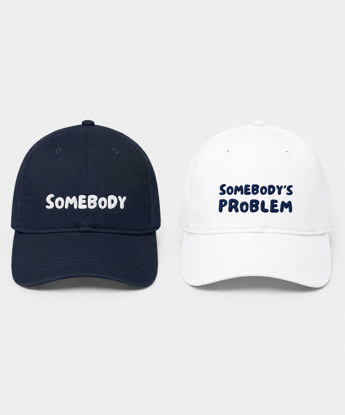 Somebody & Somebody's Problem – Embroidered Couple Caps Set of 2