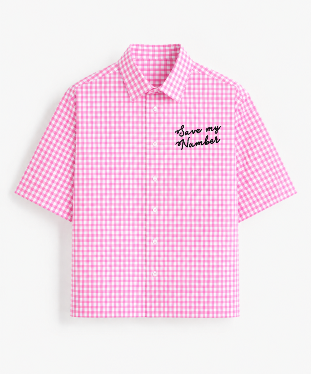 Call Me If You Feel Lonely - Pink Gingham Boxy Fit Half Sleeve Check Shirt