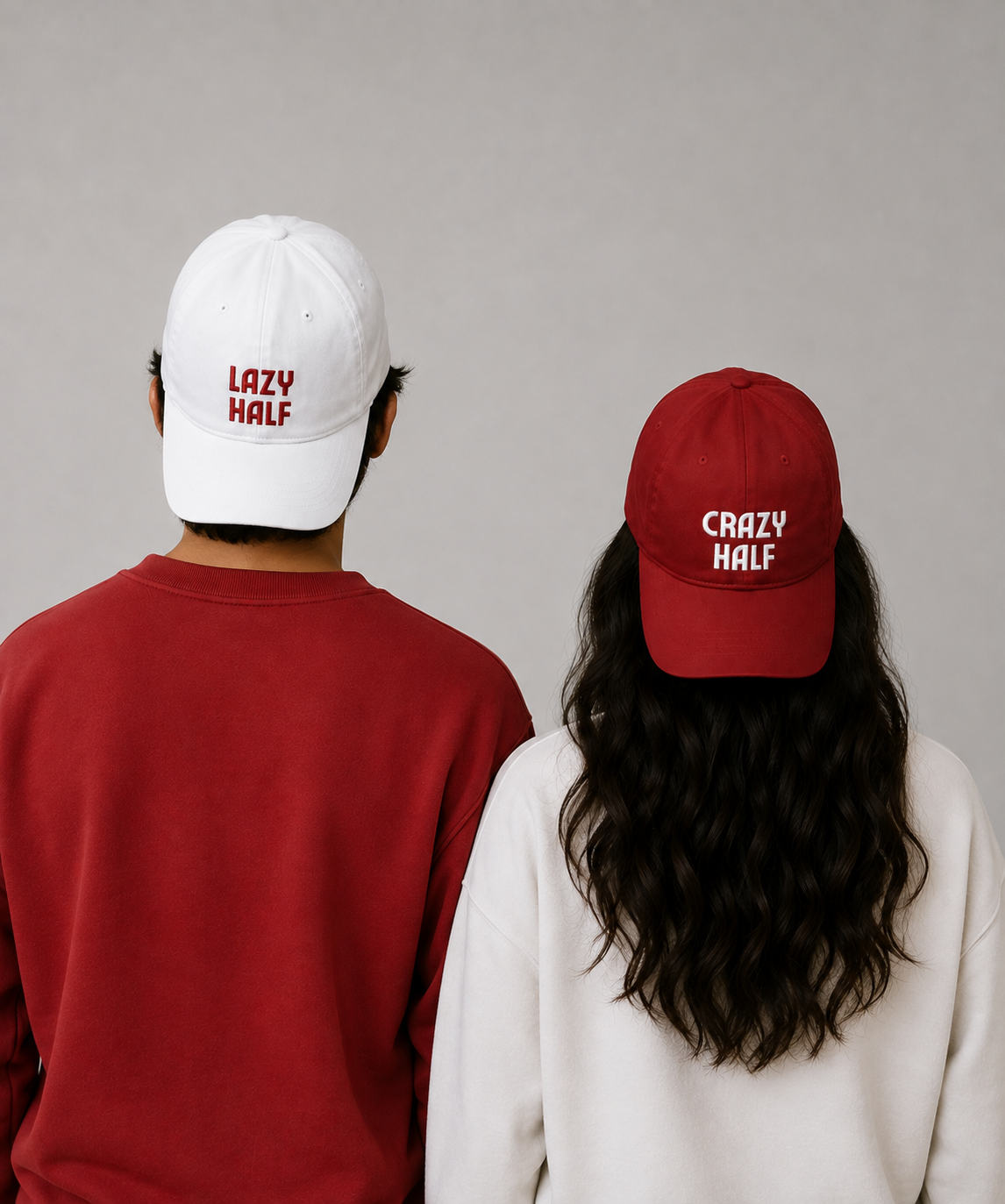 Lazy Half & Crazy Half – Embroidered Couple Caps Set of 2