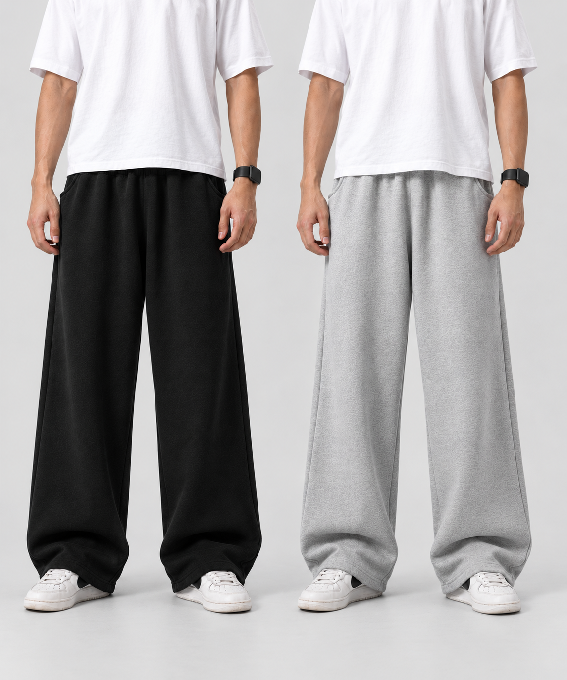Black & Grey Boxy Sweatpants (Set of 2) | 100% Cotton Fleece