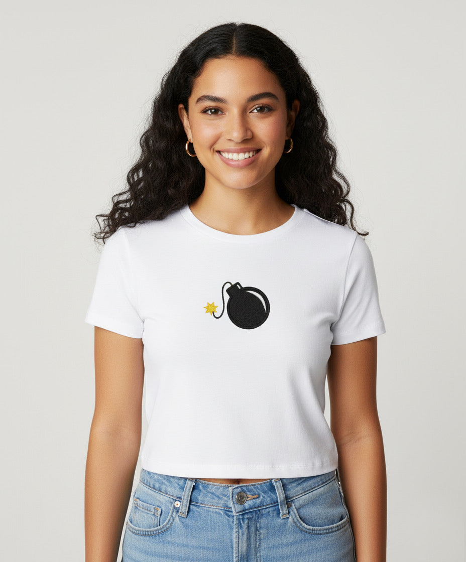 Bombshell 💣 Embroidered Women's Baby Tee