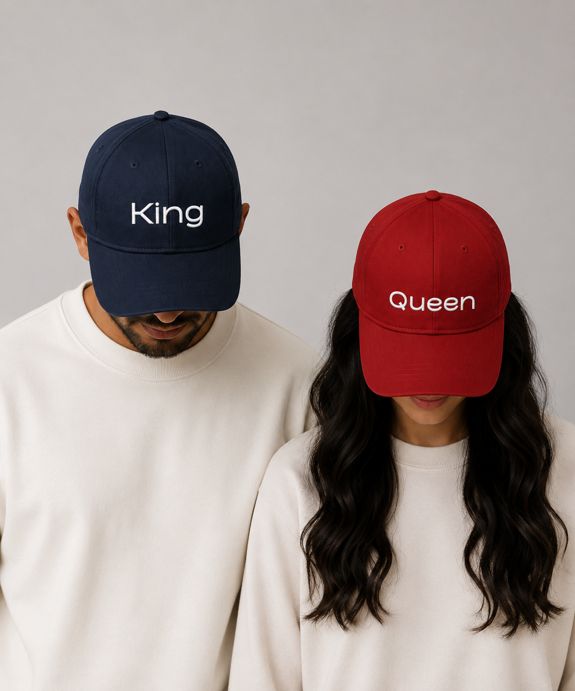 King & Queen – Embroidered Couple Caps Set of 2