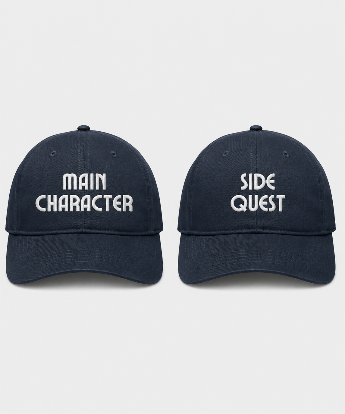Main Character & Side Quest – Embroidered Couple Caps Set of 2