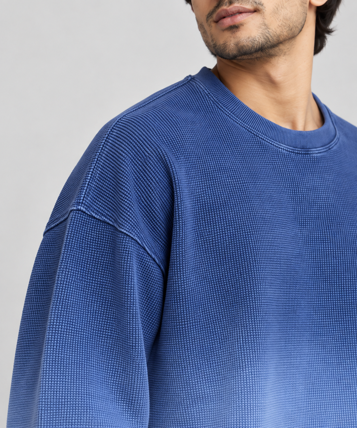 Blue Ombre - Waffle Knit Oversized Full Sleeve