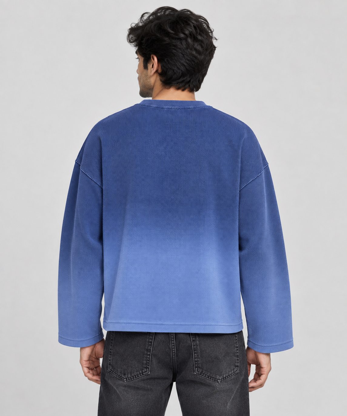 Blue Ombre - Waffle Knit Oversized Full Sleeve