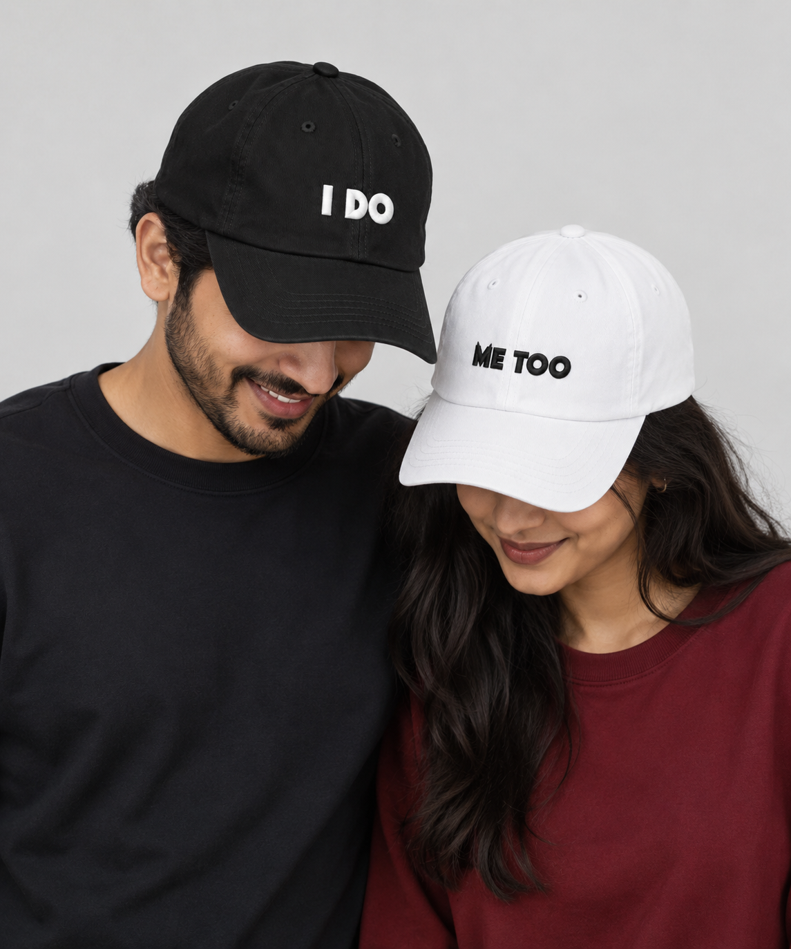 I Do & Me Too – Embroidered Couple Caps Set of 2