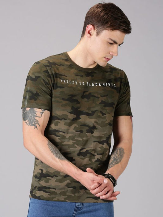Dip Dye Round Neck Olive T-shirt